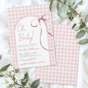 Pink Bow Gingham Girly Baby Shower Invitation