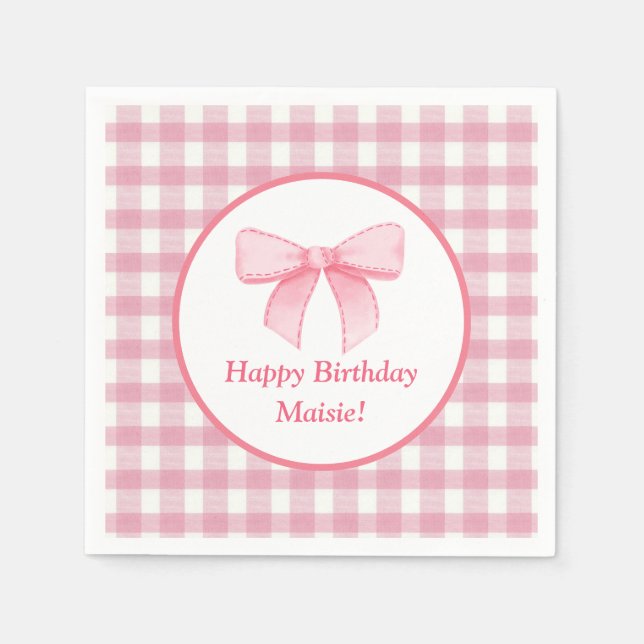 Pink Bow Gingham Napkin  (Front)
