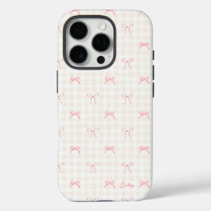 Pink Bow Gingham Personalised Name iPhone 16 Pro Case