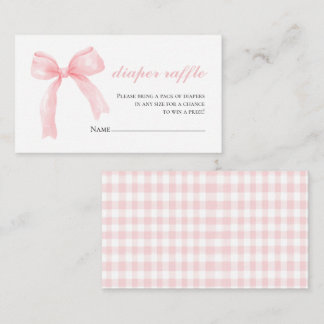 Pink bow gingham preppy baby shower Diaper Raffle Enclosure Card