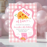 Pink Bow Gingham Slice of Fun pizza birthday  Invitation<br><div class="desc">Pink Bow Gingham Slice of Fun pizza birthday invitation,  Blush Pink Girl Birthday Invite,  Editable kids birthday invite</div>