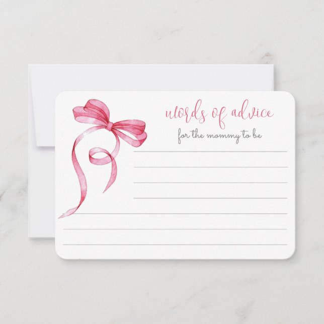 Pink Bow Gingham Words Of Advice Enclosure  Card (Front)