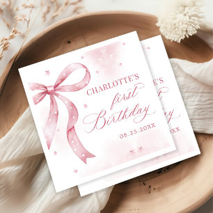 Pink Bow Girl 1st Birthday Party Napkin