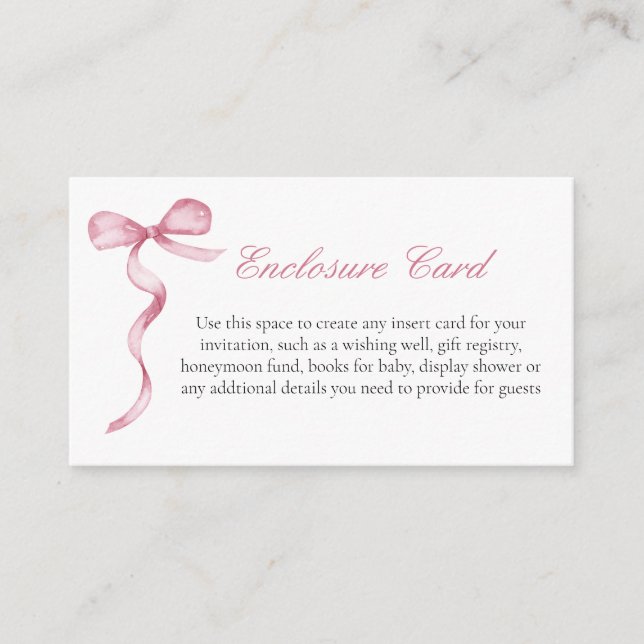 Pink Bow Girl Baby Custom Enclosure Card (Front)