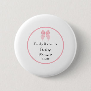 Pink Bow Girl Baby Shower  6 Cm Round Badge