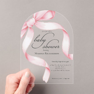 Pink Bow Girl Baby Shower Acrylic Invitations