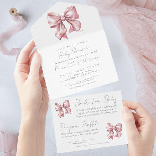 Pink Bow Girl Baby Shower All In One Invitation