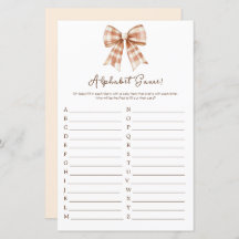 Pink Bow Girl Baby Shower Alphabet