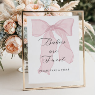 Pink Bow Girl Baby Shower Babies are Sweet Poster