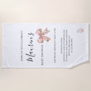 Pink Bow Girl Baby Shower Beach Towel