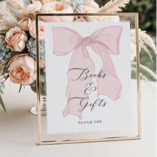 Pink Bow Girl Baby Shower Books and Gifts Poster