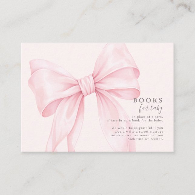 Pink Bow Girl Baby Shower Books for Baby Enclosure Card (Front)