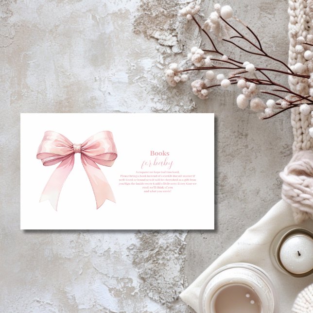 Pink Bow Girl Baby Shower Books for Baby Enclosure Card (Creator Uploaded)
