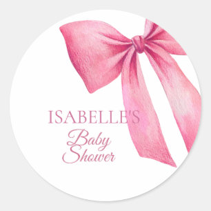 Pink Bow Girl Baby Shower Classic Round Sticker