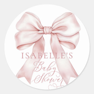 Pink Bow Girl Baby Shower Classic Round Sticker