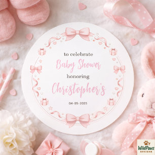 Pink Bow Girl Baby Shower – Cute & Fun Party Classic Round Sticker