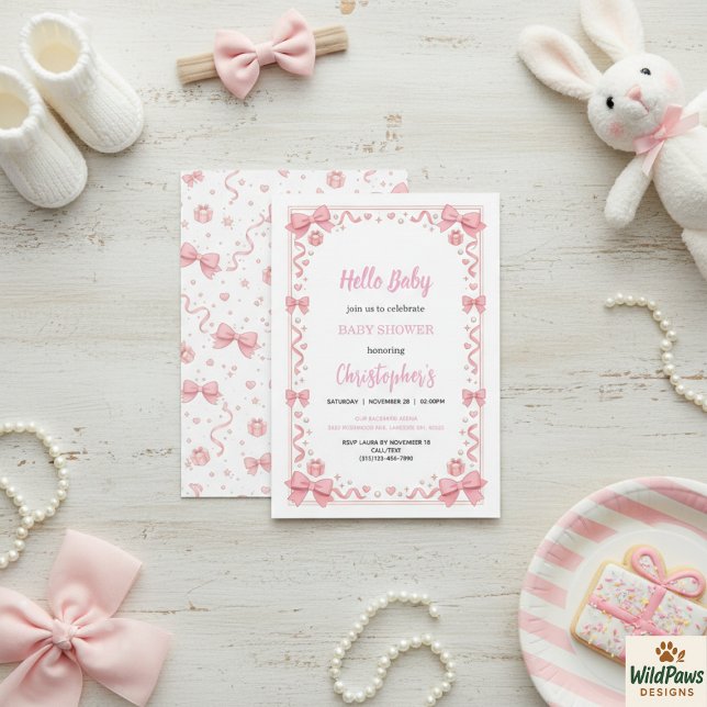 Pink Bow Girl Baby Shower – Cute & Fun Party Invitation (Pink Bow Girl Baby Shower – Cute & Fun Party Invitation
)