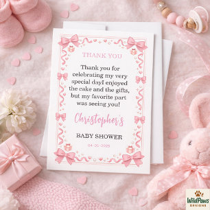 Pink Bow Girl Baby Shower – Cute & Fun Party Thank You Card