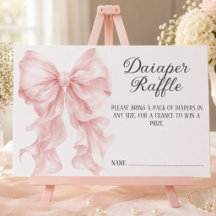 Pink Bow Girl Baby Shower Diaper Raffle