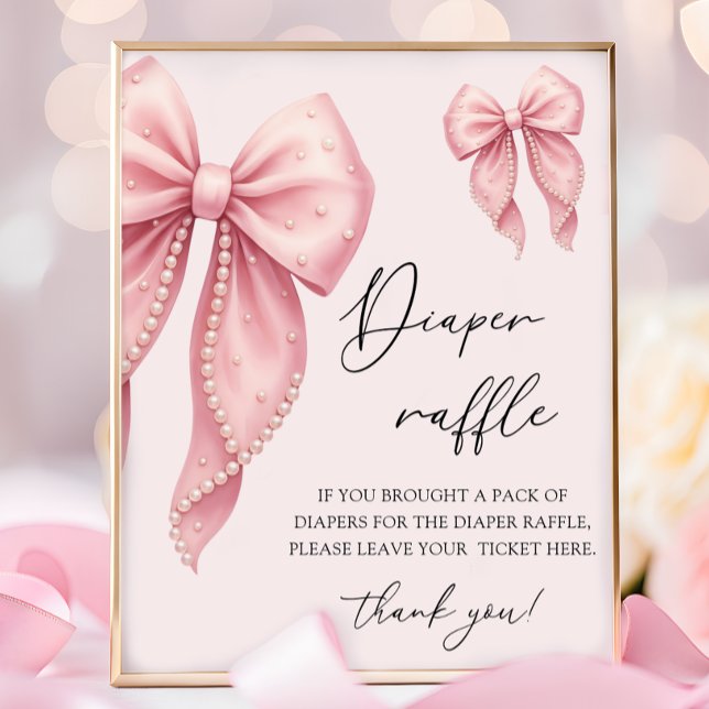 Pink Bow Girl Baby Shower Diaper Raffle Poster (Creator Uploaded)