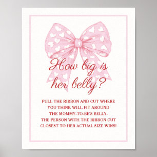 Pink Bow Girl Baby Shower How Big Is Her Belly Poster