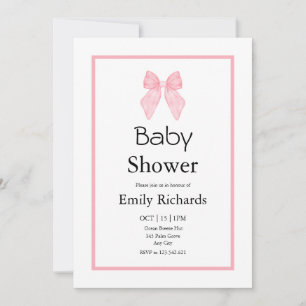 Pink Bow Girl Baby Shower  Invitation