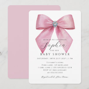 Pink Bow Girl Baby Shower Invitation