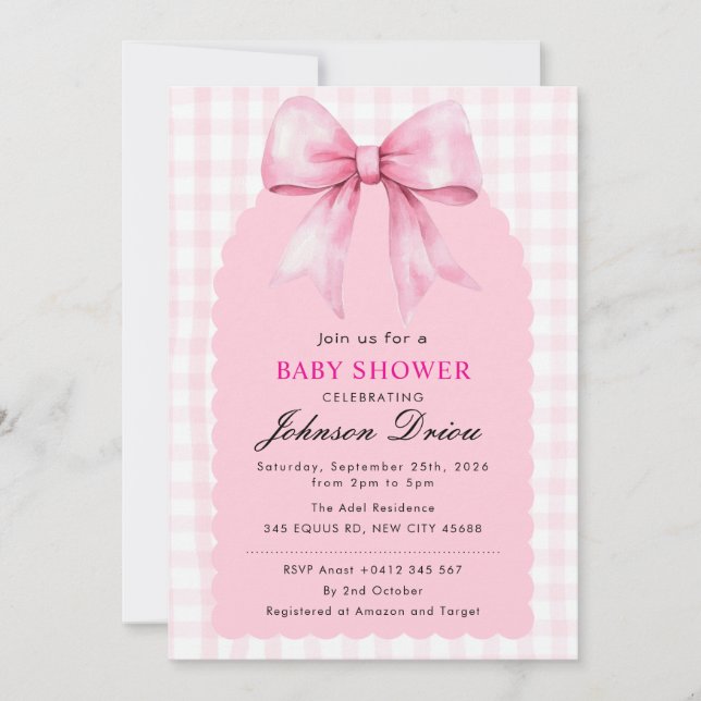 Pink Bow Girl Baby Shower Invitation (Front)