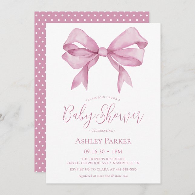 Pink Bow Girl Baby Shower Invitation (Front/Back)