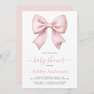 Pink Bow Girl Baby Shower Invitation