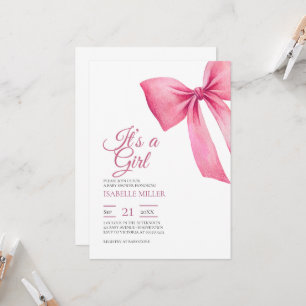 Pink Bow Girl Baby Shower Invitation