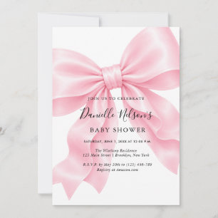 Pink Bow Girl Baby Shower Invitation