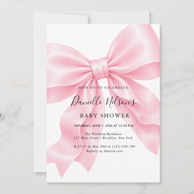 Pink Bow Girl Baby Shower Invitation (Front)