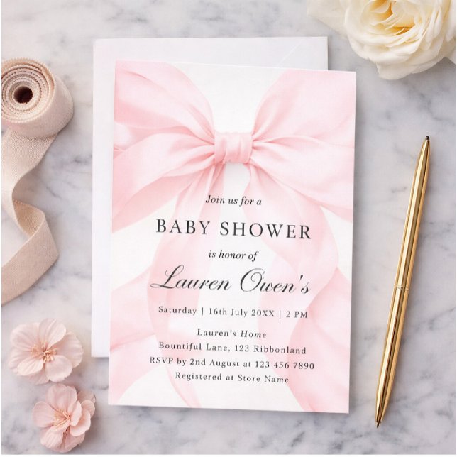 Pink Bow Girl Baby Shower Invitation (Creator Uploaded)
