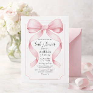 Pink Bow Girl Baby Shower  Invitation