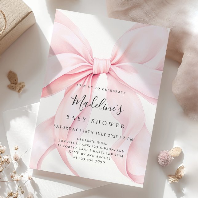 Pink Bow Girl Baby Shower Invitation (Creator Uploaded)