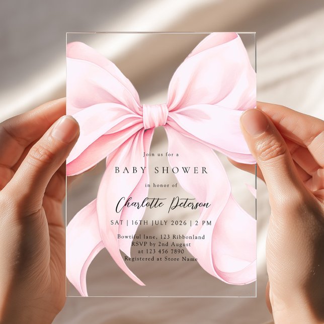 Pink Bow Girl Baby Shower Invitation (Creator Uploaded)