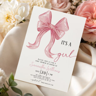 Pink Bow Girl Baby Shower Invitation