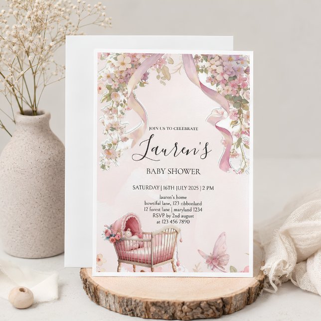 Pink Bow Girl Baby Shower Invitation (Creator Uploaded)