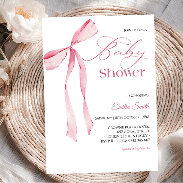 Pink bow Girl baby shower  Invitation (Creator Uploaded)