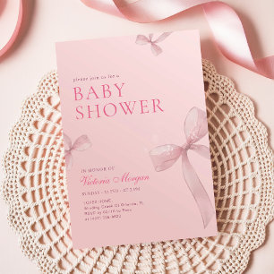 Pink Bow Girl Baby Shower Invitation