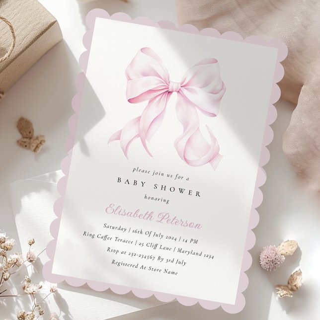 Pink Bow Girl Baby Shower Invitation (Creator Uploaded)