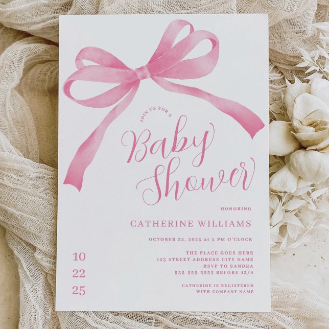 Pink Bow Girl Baby Shower Invitation (Creator Uploaded)