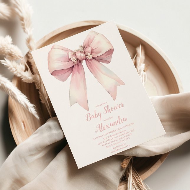 Pink Bow Girl Baby Shower Invitation (Creator Uploaded)