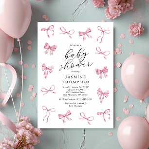 Pink Bow Girl Baby Shower Invitation