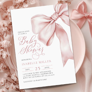 Pink Bow Girl Baby Shower Invitation