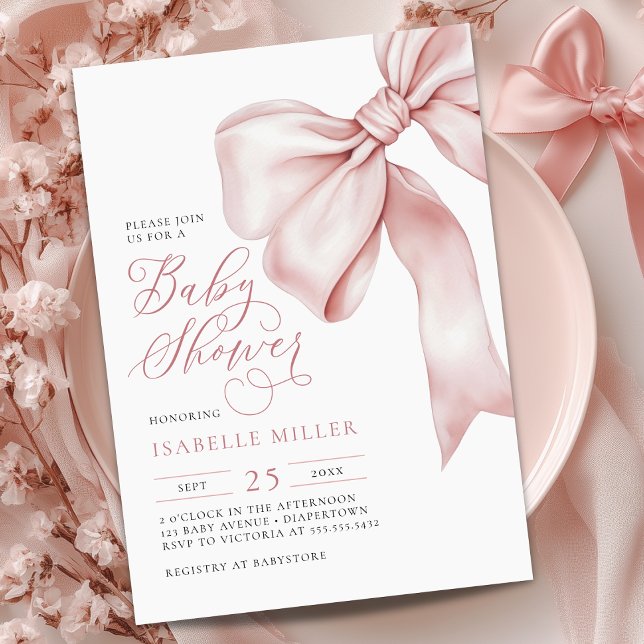 Pink Bow Girl Baby Shower Invitation (Creator Uploaded)