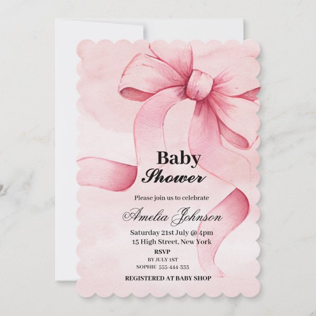 Pink Bow Girl Baby Shower Invitation (Front)