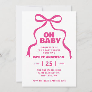Pink Bow Girl Baby Shower Invitation