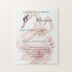 Pink Bow Girl Baby Shower Invitation Jigsaw Puzzle